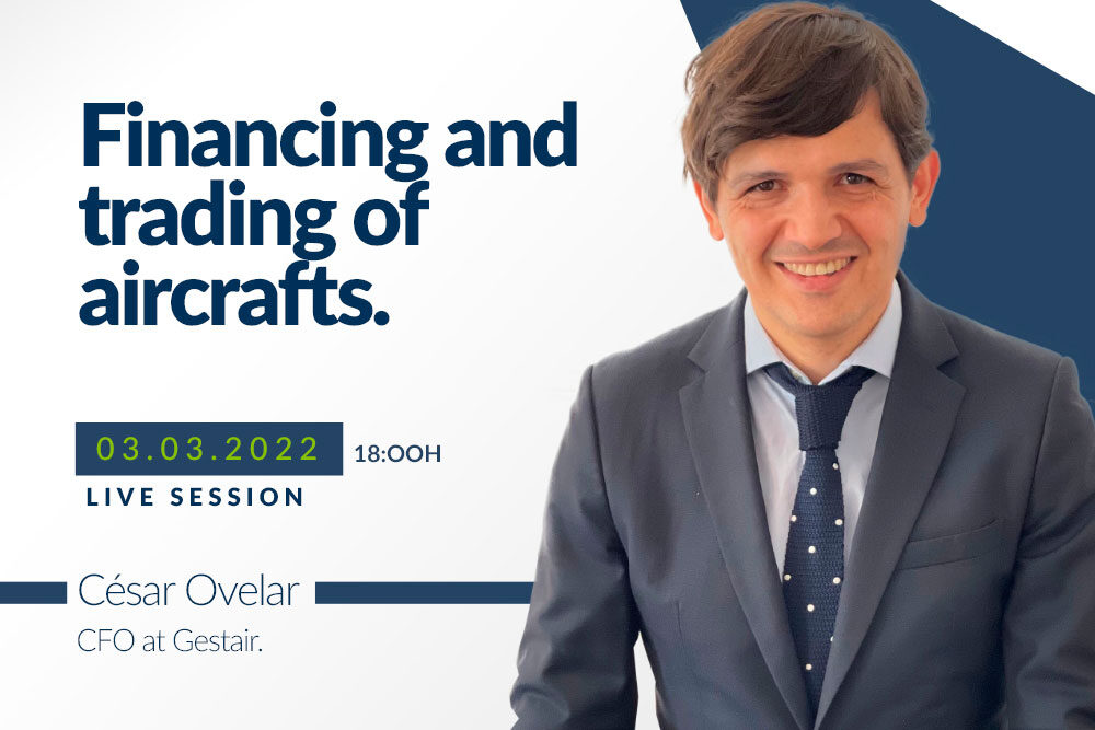 César Ovelar at the webinar about financinga and trading of aircrafts