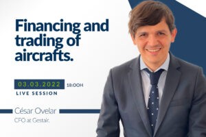 César Ovelar at the webinar about financinga and trading of aircrafts
