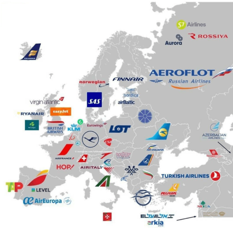 map of European airlines and their country of origin